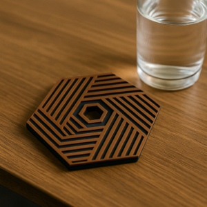 🪵 HexaWood – Design Onderzetter met Houtlook