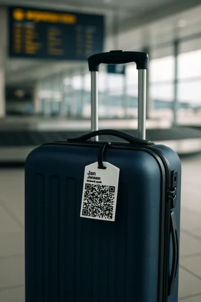 SmartLuggage Tag op zwarte koffer